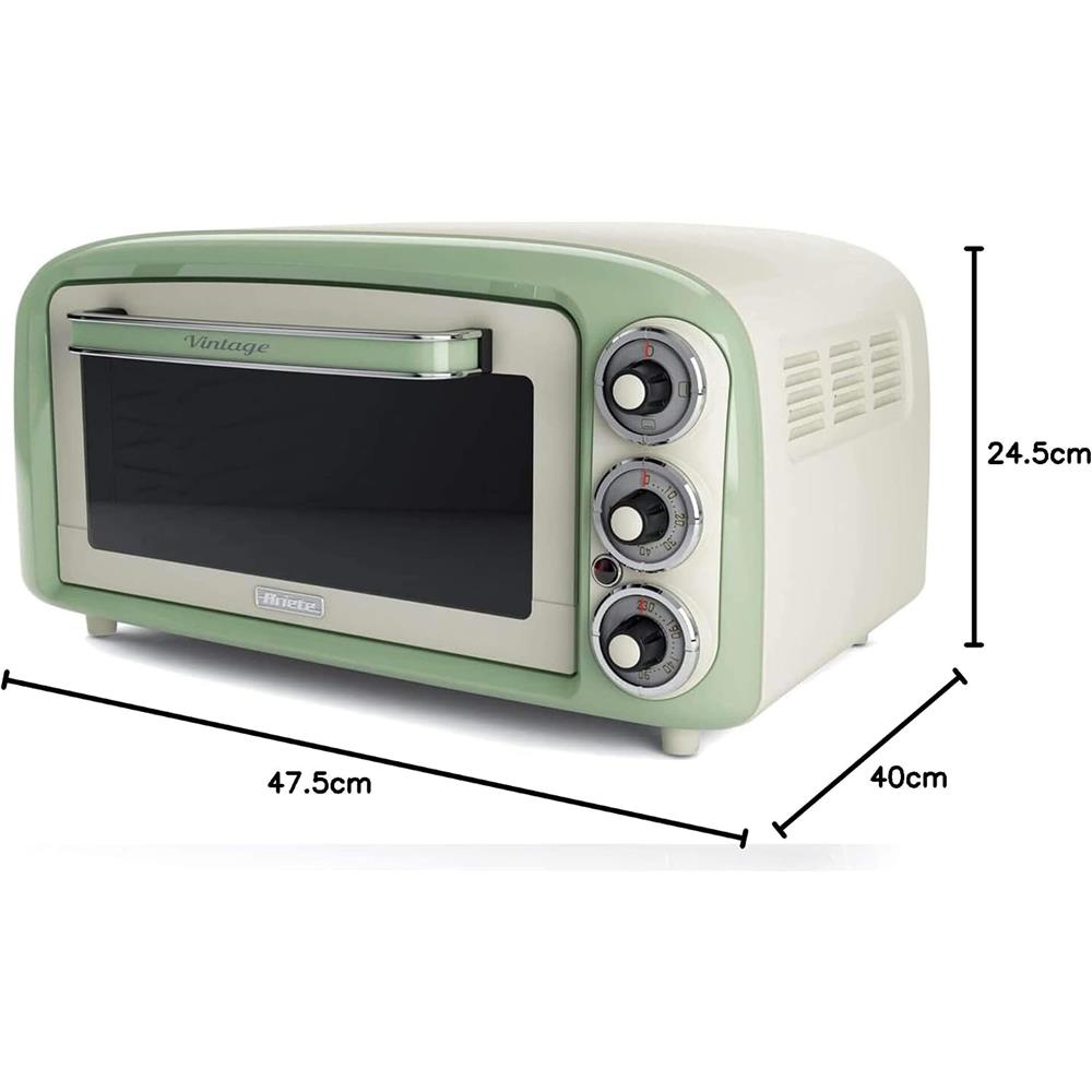 Ariete Vintage Mini Backofen, Grün, 18L Elektrobackofen im Retro-Design, 1380W, 230°C