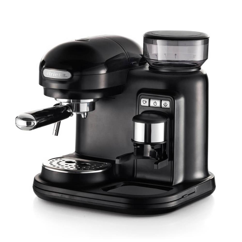 Ariete Moderna Espressomaschine, Schwarz, Kaffeemaschine mit Mahlwerk, 15 Bar