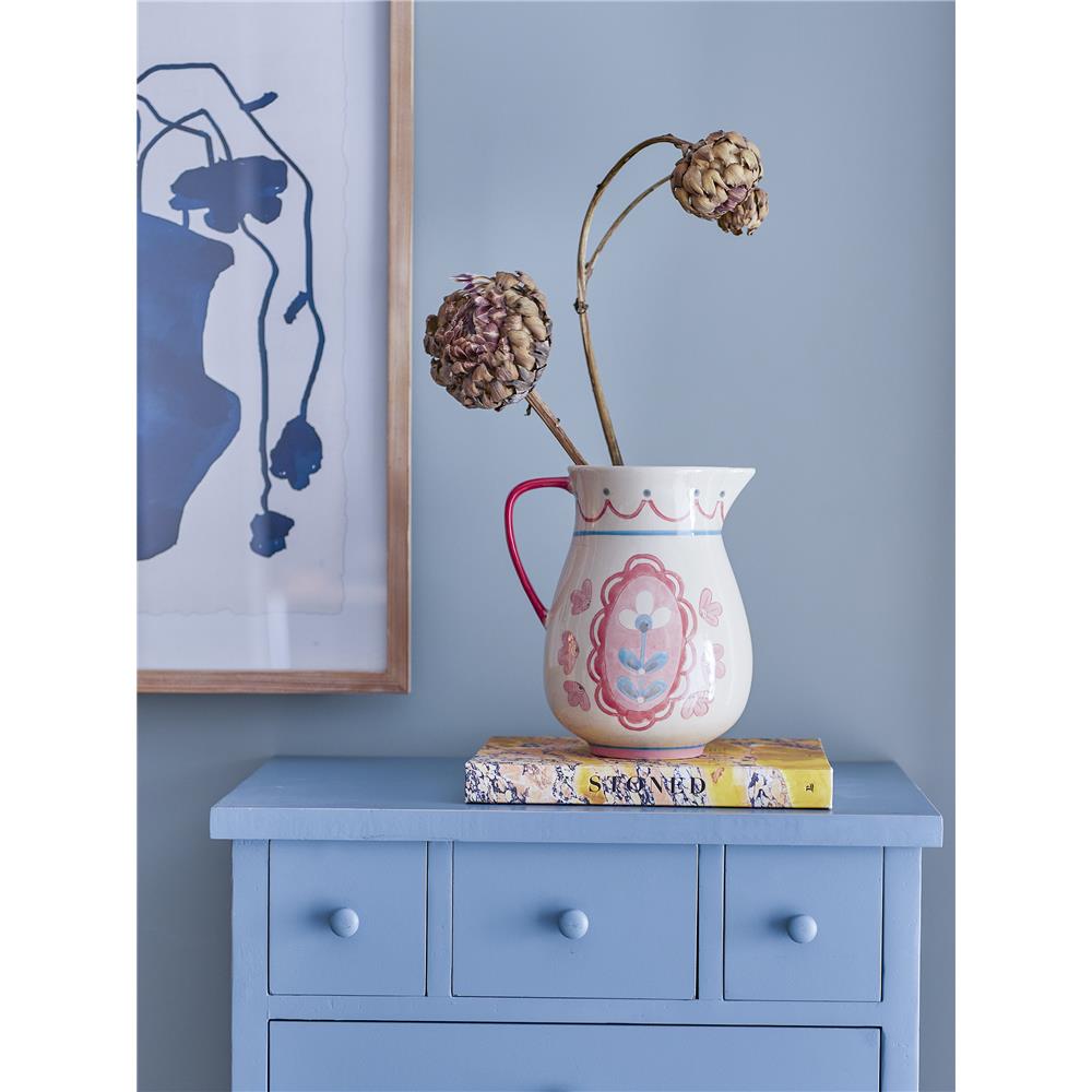 Bloomingville Odina Krug, 3,3 Liter, aus Steingut, mit Blumenmotiv in Pink- und Blautönen