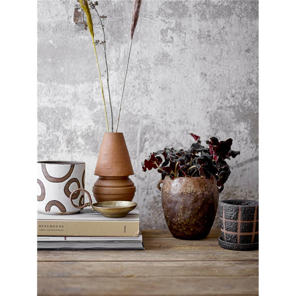 Bloomingville Avo Blumentopf 12 x 12cm Weiß Braun Kringel Terrakotta Übertopf dänisches Design