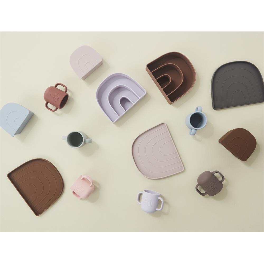 OYOY Mini - Rainbow Plate & Bowl, Regenbogen Schale und Teller, Rose/Fudge, Silikon