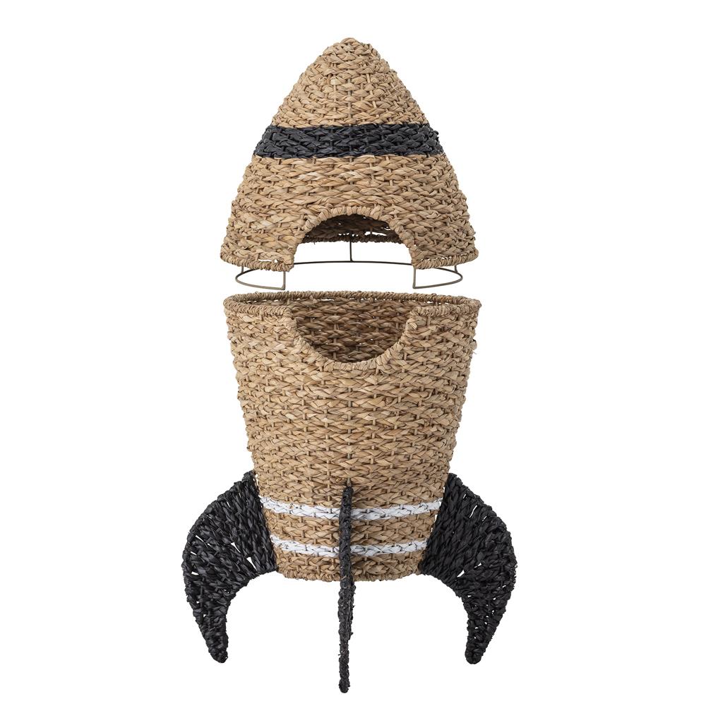 Bloomingville MINI Korb braun/schwarz mit Deckel Rakete Seegras Aufbewahrungskorb Kinderzimmer