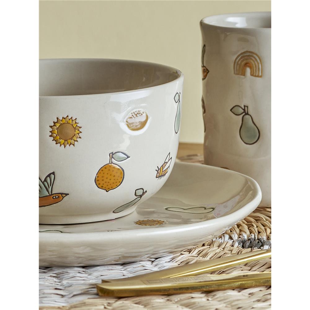 Bloomingville MINI Agnes Geschirr-Set, Weiß, Steingut, 3er Set mit Teller + Schüssel + Becher