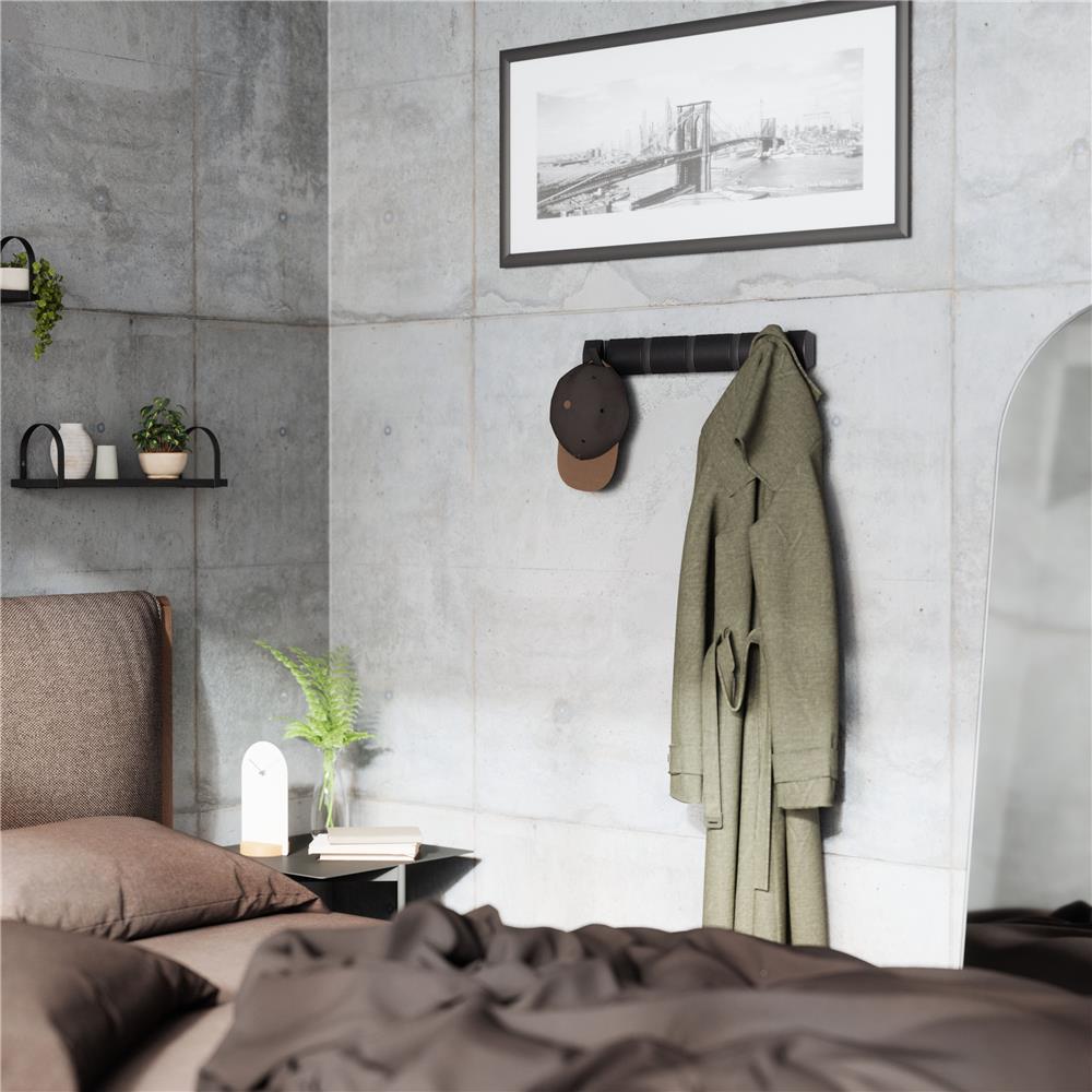 Umbra Flip Wandgarderobe, Garderobenleiste in Schwarz, mit 5 beweglichen Haken in Schwarz