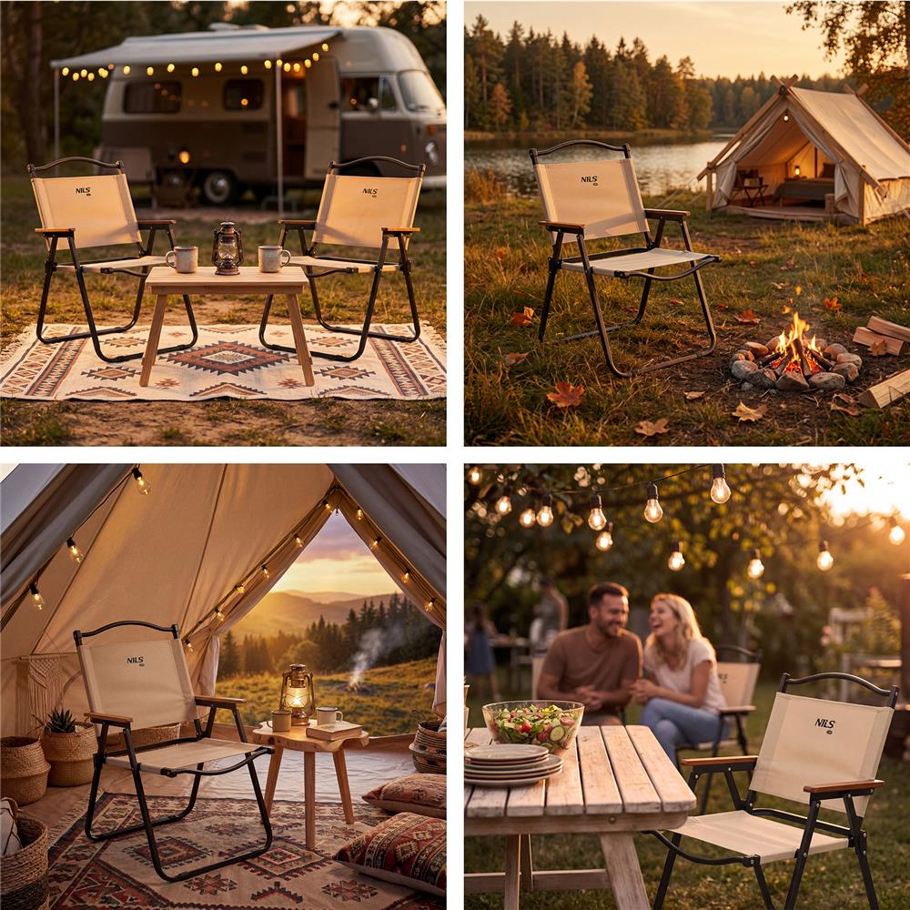 NILS CAMP Klappstuhl – faltbarer Campingstuhl für Garten & Outdoor, beige