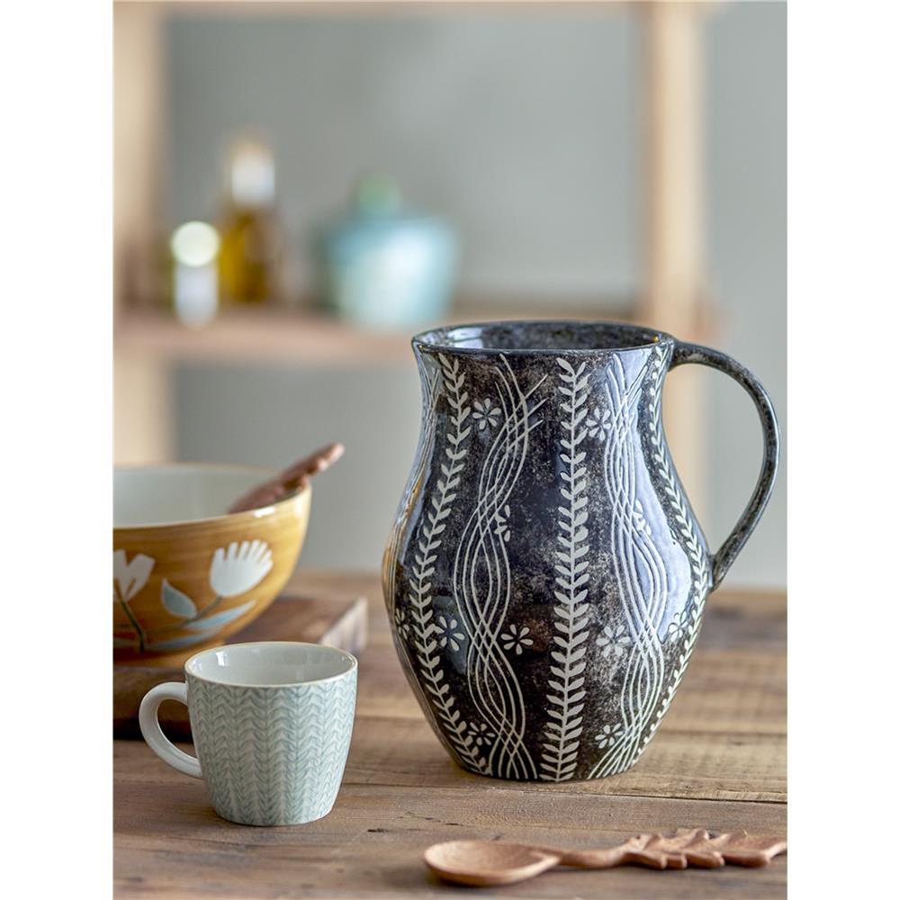 Bloomingville Aswan Krug in Schwarz aus Steingut, handbemalt