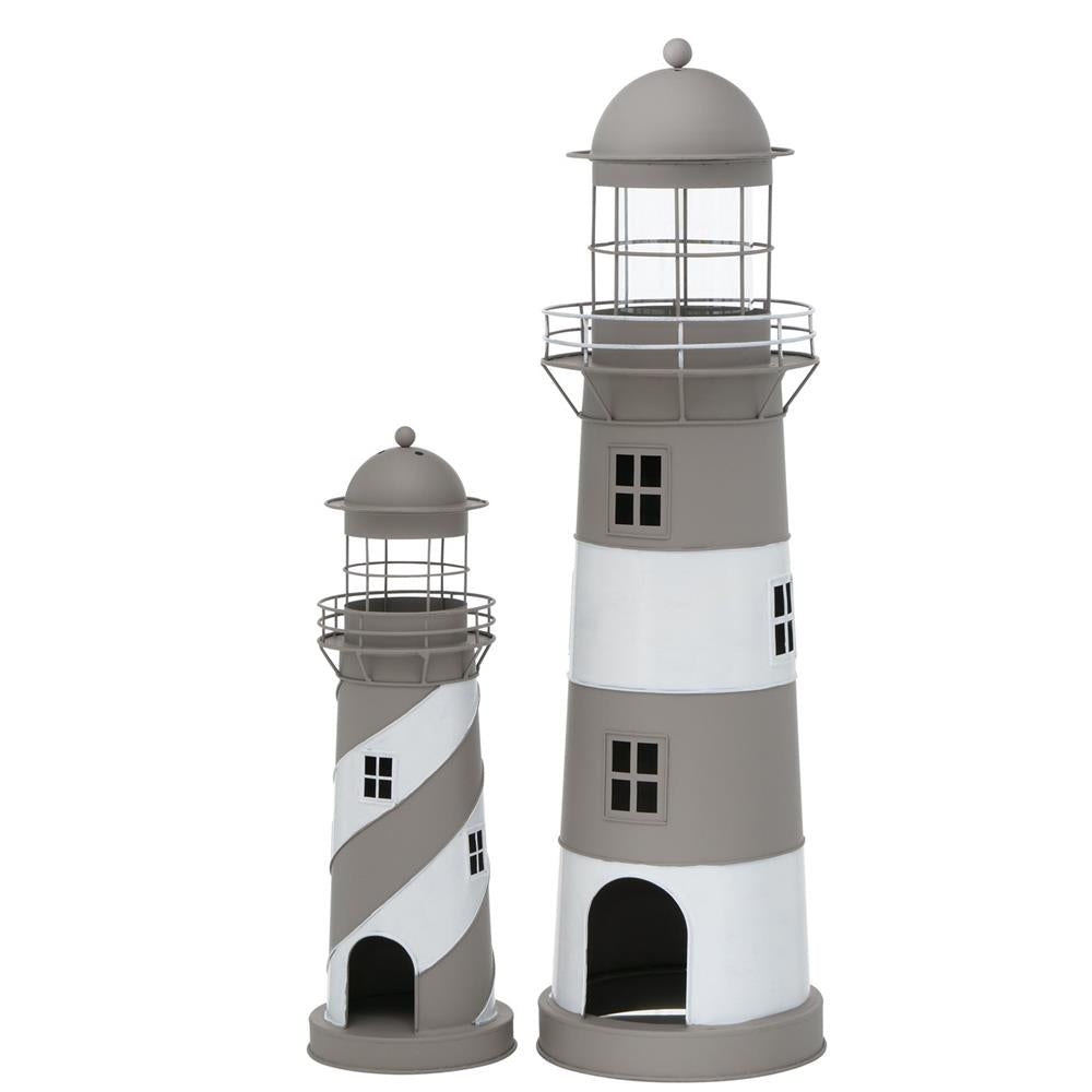 BOLTZE Laterne Amrum Leuchtturm 2er Set Grau/Weiß Windlicht Maritimes Design