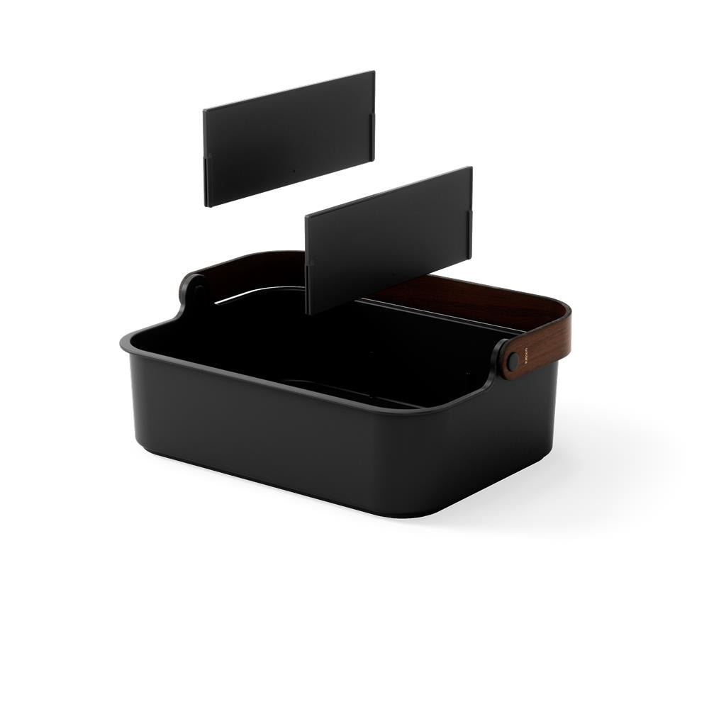 Umbra Bellwood Vorratsschrank Organizer mit 3 Fächern, großer Aufbewahrungsbehälter in Schwarz/Walnuss