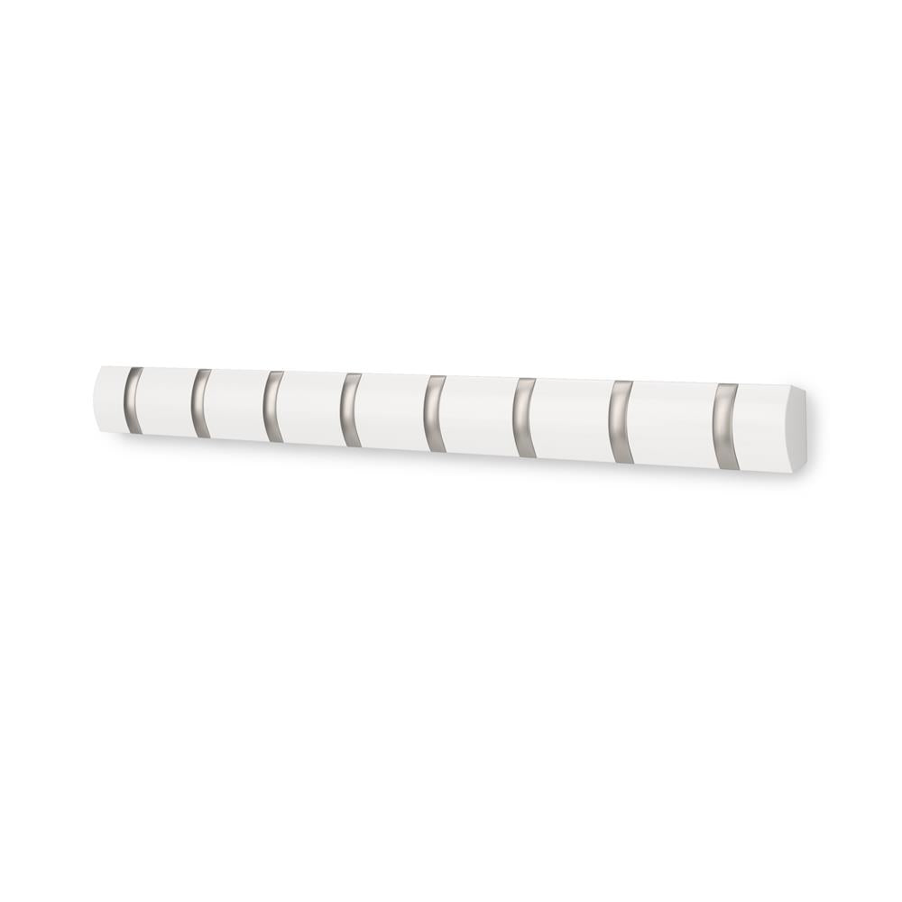 Umbra Flip Wandgarderobe, Garderobenleiste in Weiß, mit 8 beweglichen Haken in Silber