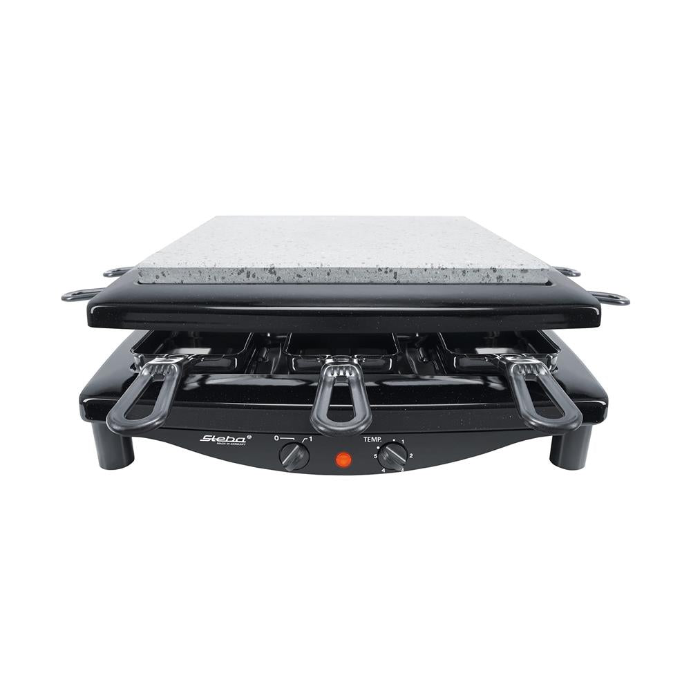 Steba Raclette RC 3 PLUS – 8 Personen, 1450W, Naturstein-/Guss-Grillplatte, schwarz