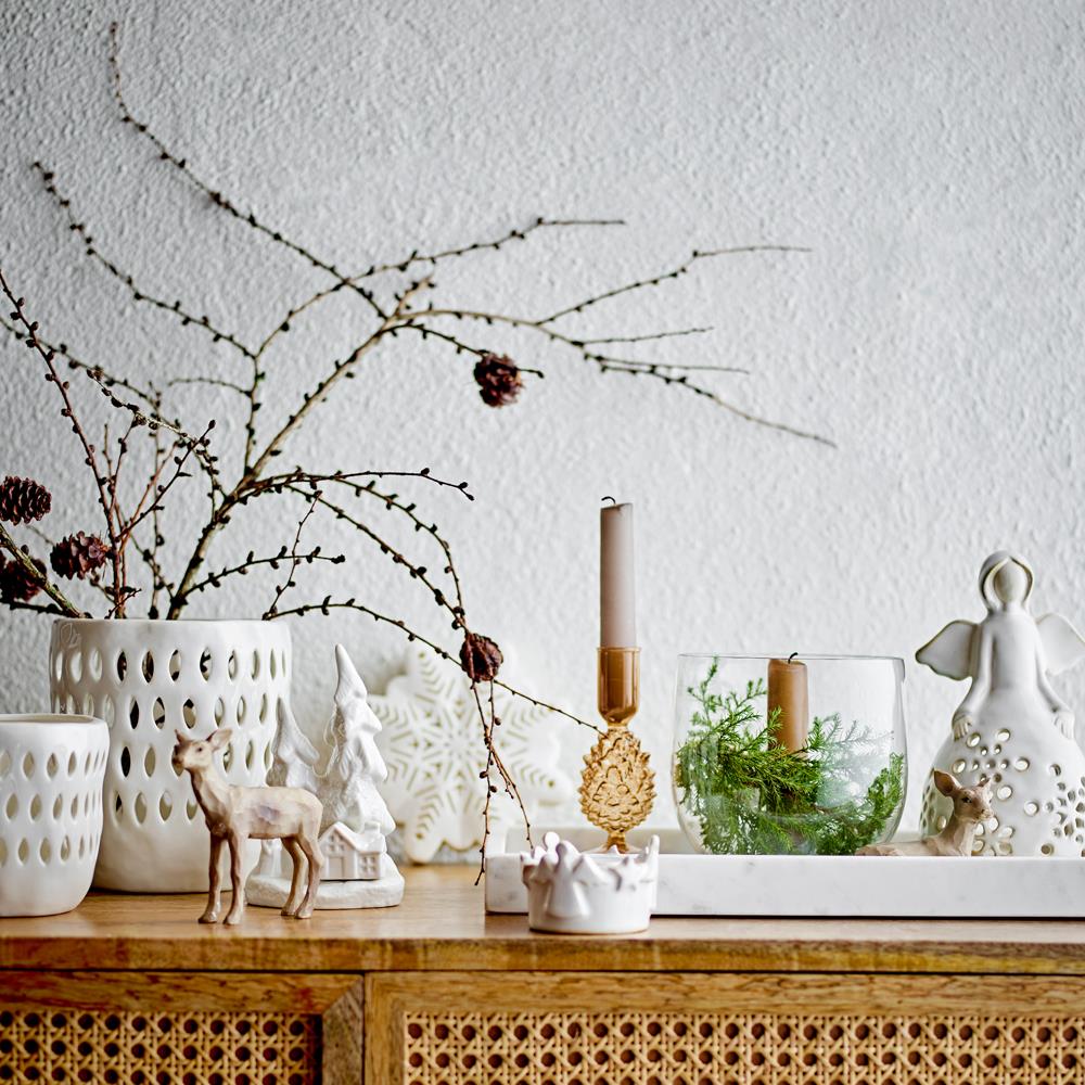 Bloomingville Fadima Deko, Weiß, Steingut Weihnachtsdorf mit Tannenbäumen