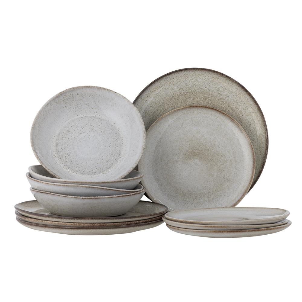Bloomingville Sandrine Geschirrset Natur Steingut 12-teilig – naturfarbenes Teller-Set