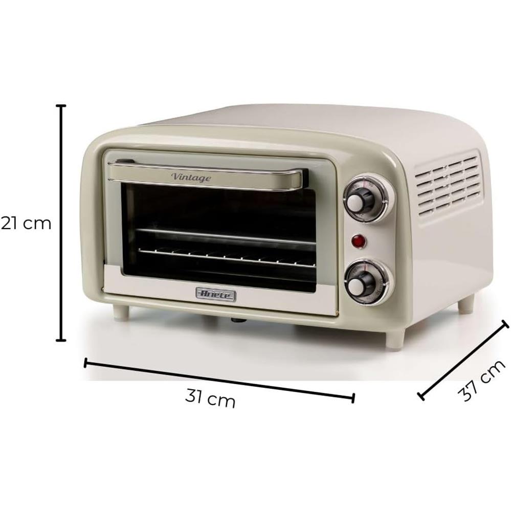 Ariete Vintage Mini Backofen, Beige, 10L Elektrobackofen im Retro-Design, 800W, 230°C