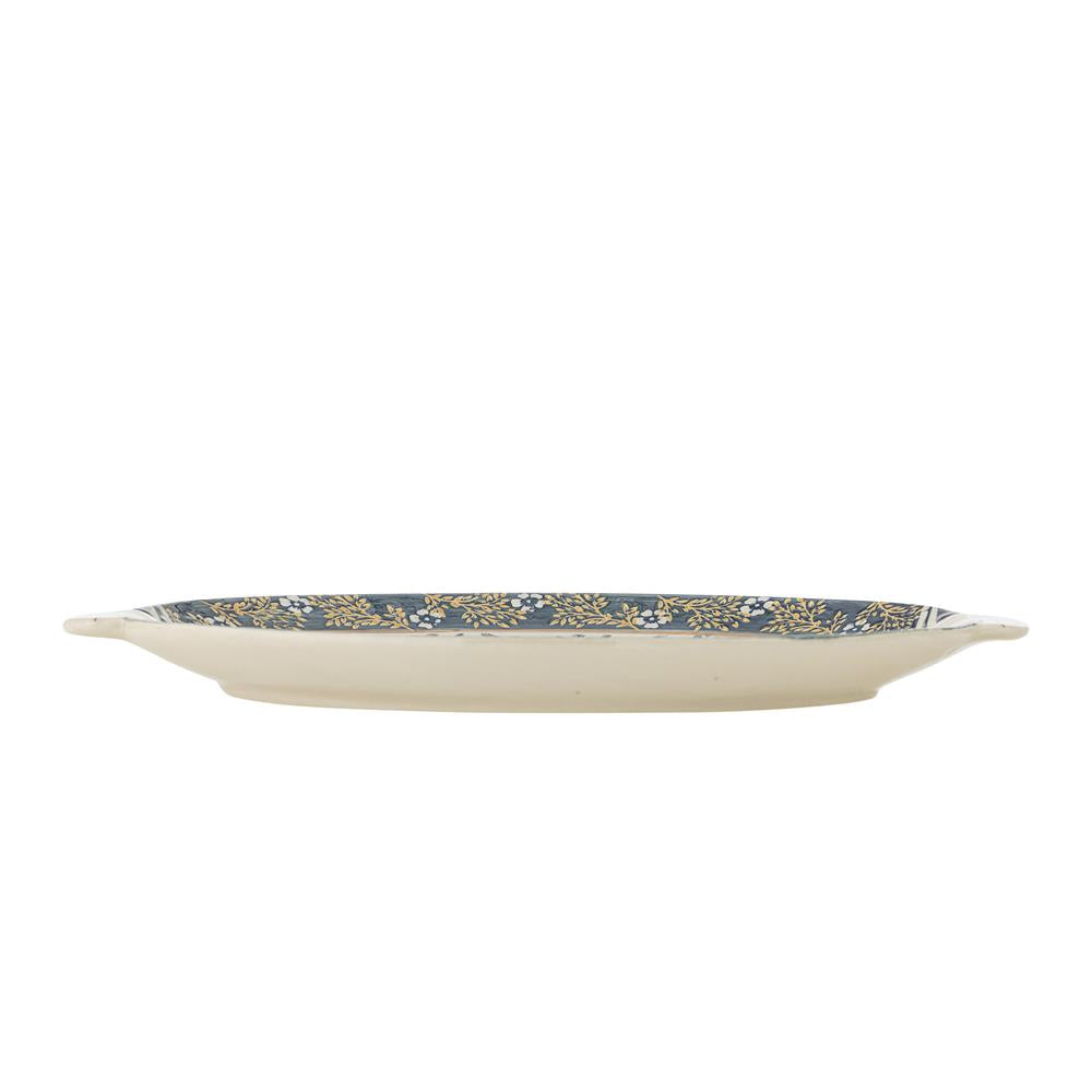 Bloomingville Hezha Servierplatte Blau Steingut L34xH3,5xW25 cm – dekorative Platte