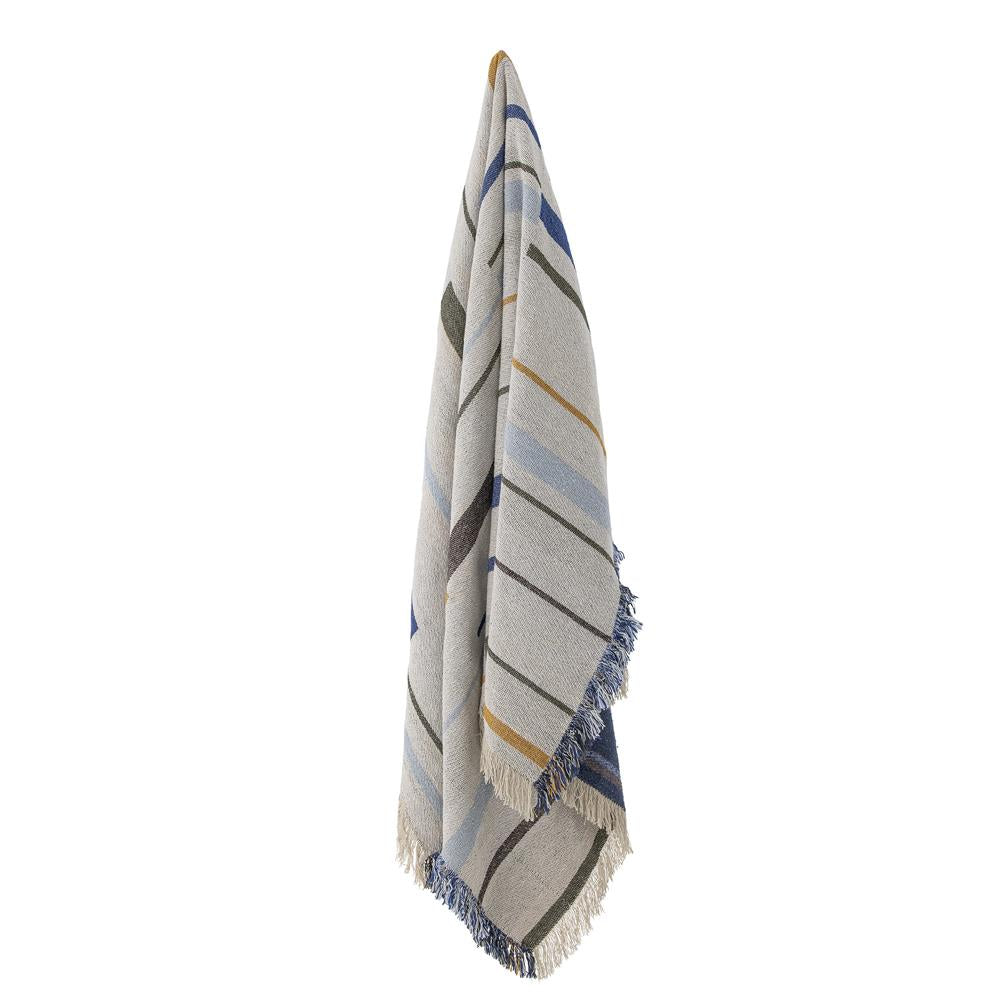 Bloomingville Toscana Decke Blau mit recycelter Baumwolle L160xW130 cm – grafische Decke