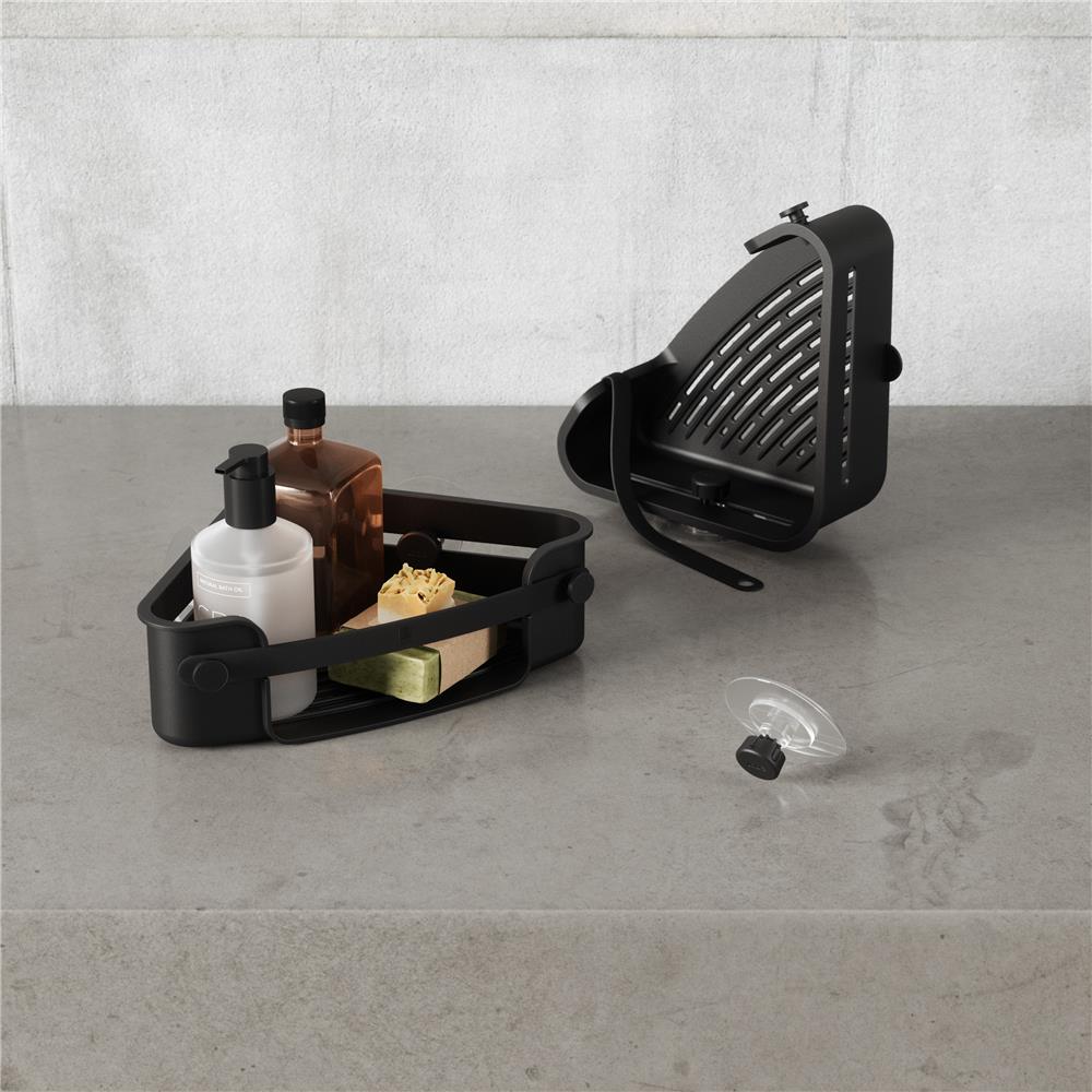 Umbra Flex Eckduschablage zum Kleben, in Schwarz, Rostfreies Eckduschregal, ohne Bohren