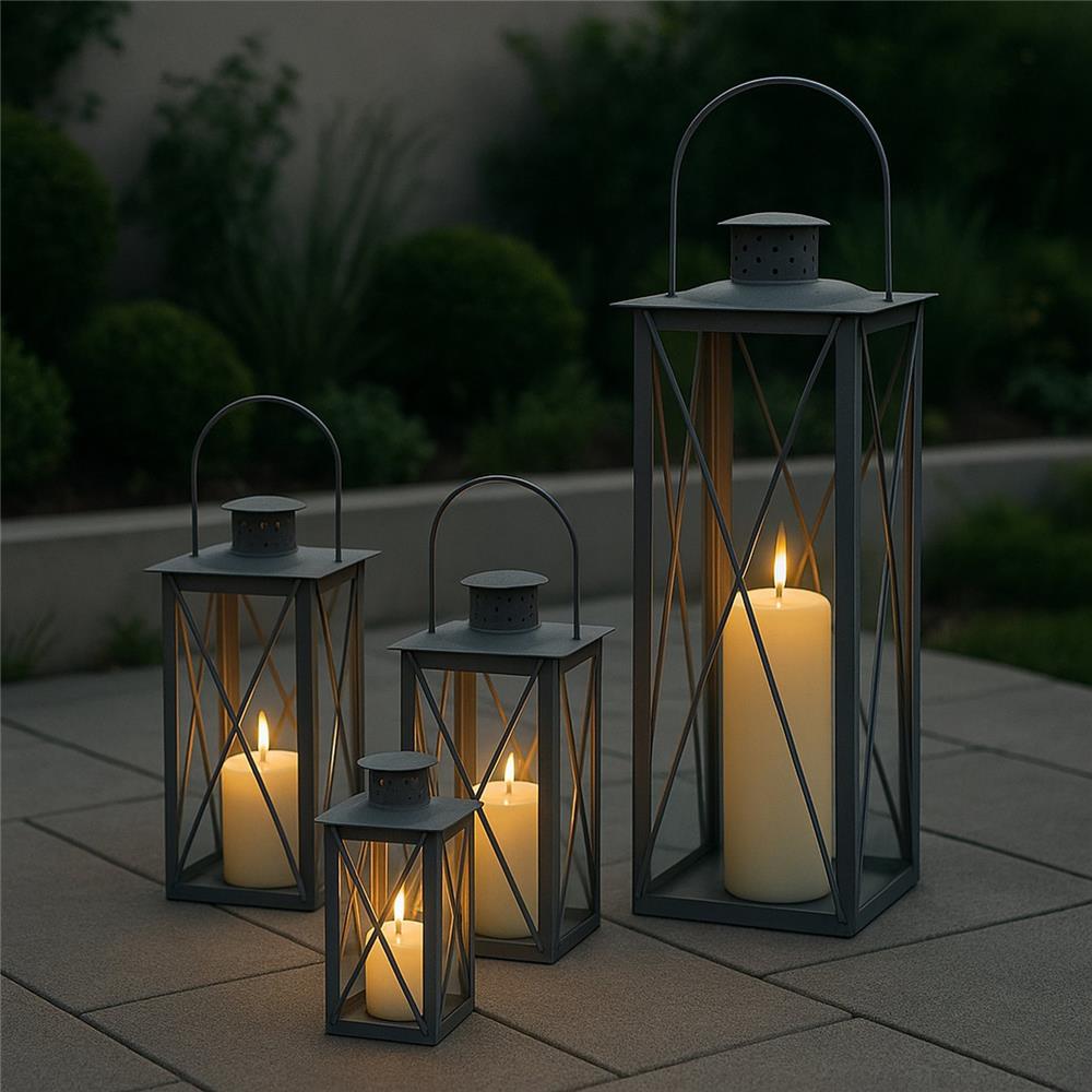 BOLTZE Laterne Farol – 4er Set aus Metall & Glas, Braun, quadratisch, 20–70 cm Höhe