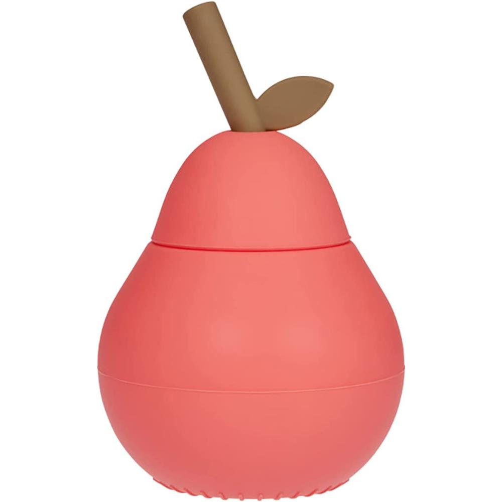 OYOY Mini - Pear Cup, Cherry Red, Trinklernbecher mit Strohhalm, Silikon