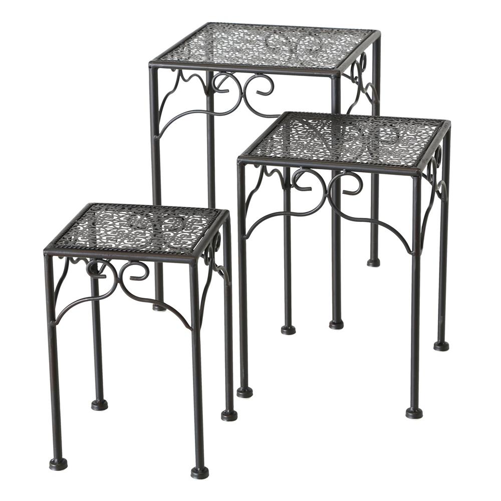 BOLTZE Beistelltische Broder 3er Set in Dunkelbraun aus Metall mit Ornamenten