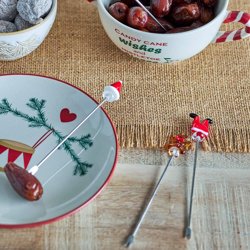 Bloomingville Feliz Cocktailgabeln 4er-Set – Handgefertigte Weihnachtsgabeln mit Glasfigur