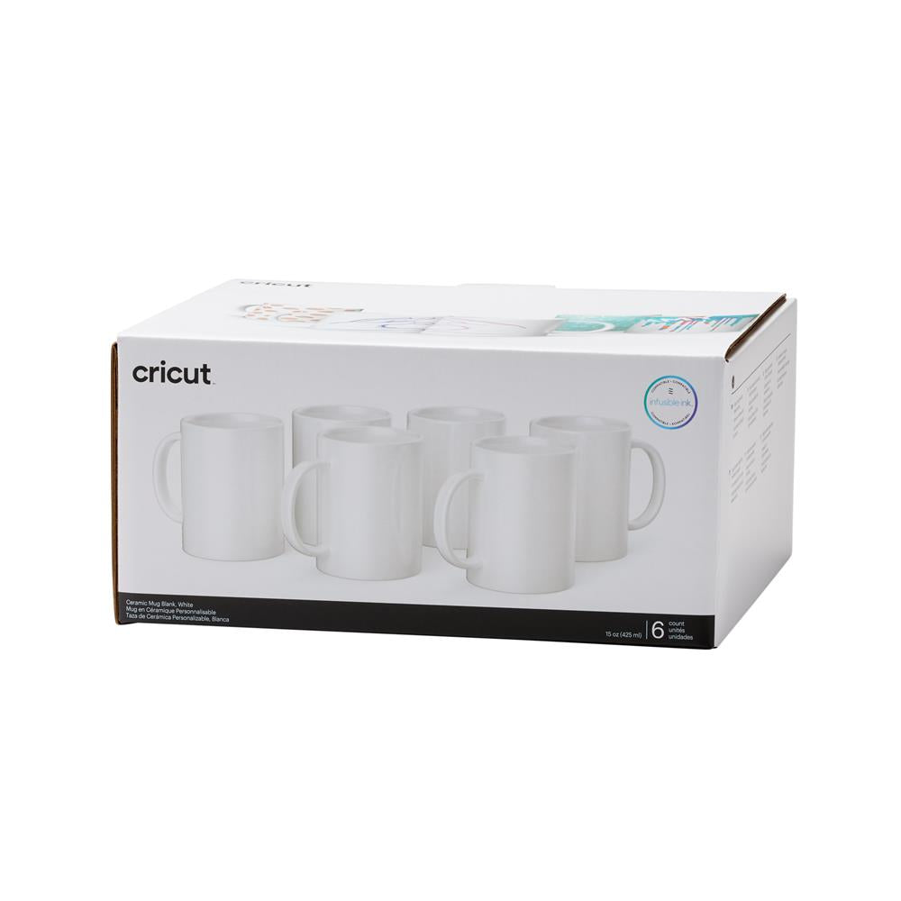 Cricut Tassen aus Keramik in Weiß Blank im 6er Set 440ml, Rohling für Mug Press