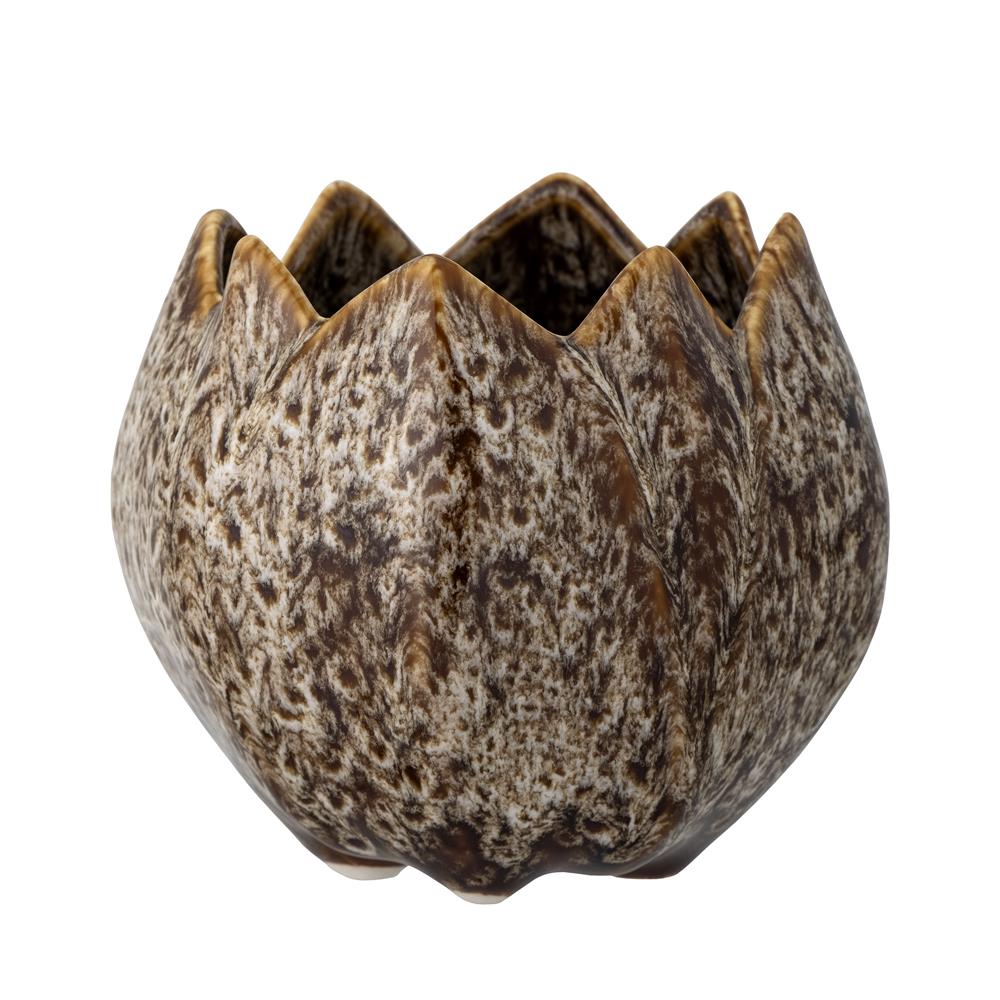 Bloomingville Elaya Blumentopf, Braun, Steingut, 12,5x11 cm, organische Blattform