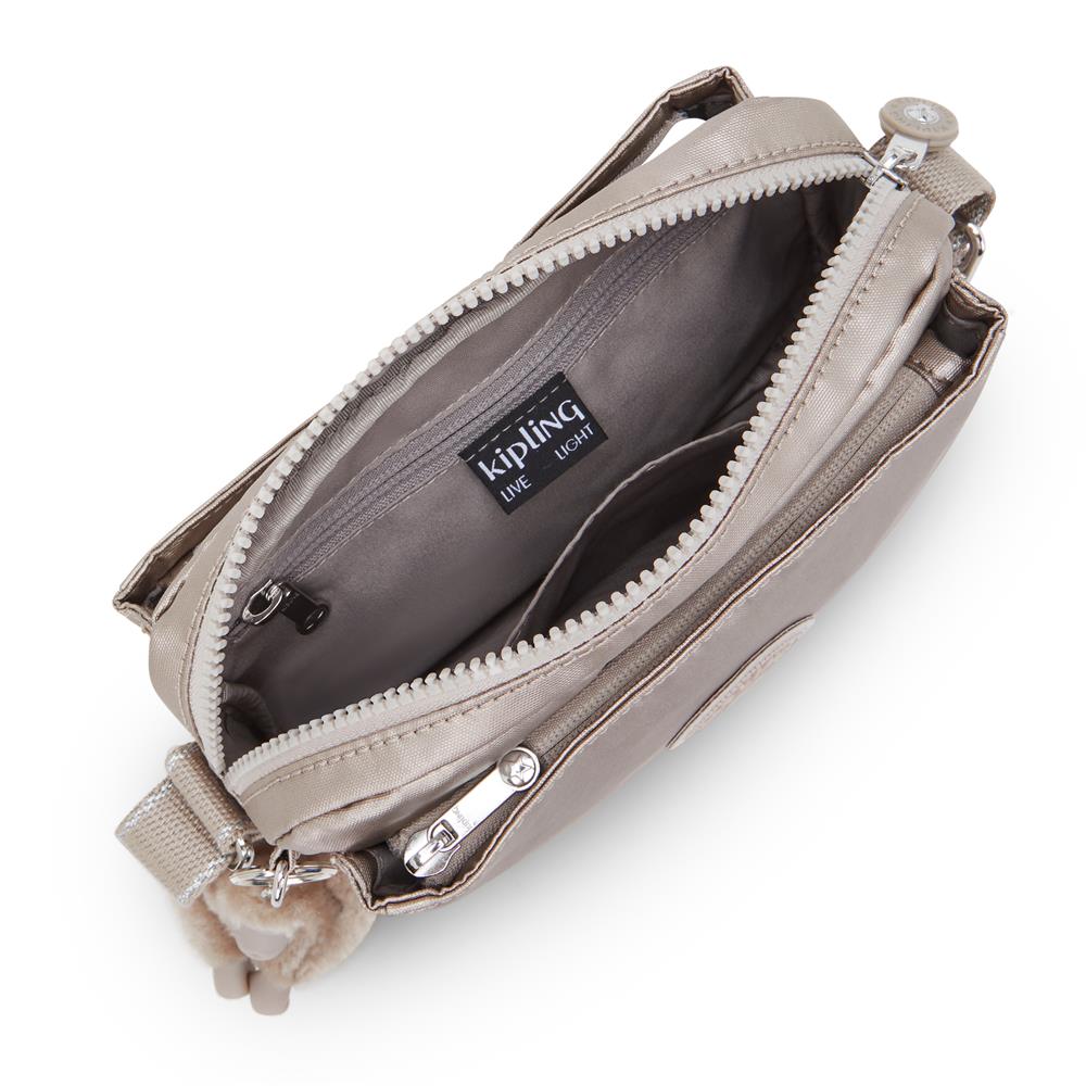 Kipling ABANU S, Kleine Umhängetasche, Metallic Glow (beige), Schultertasche mit verstellbarem Schultergurt