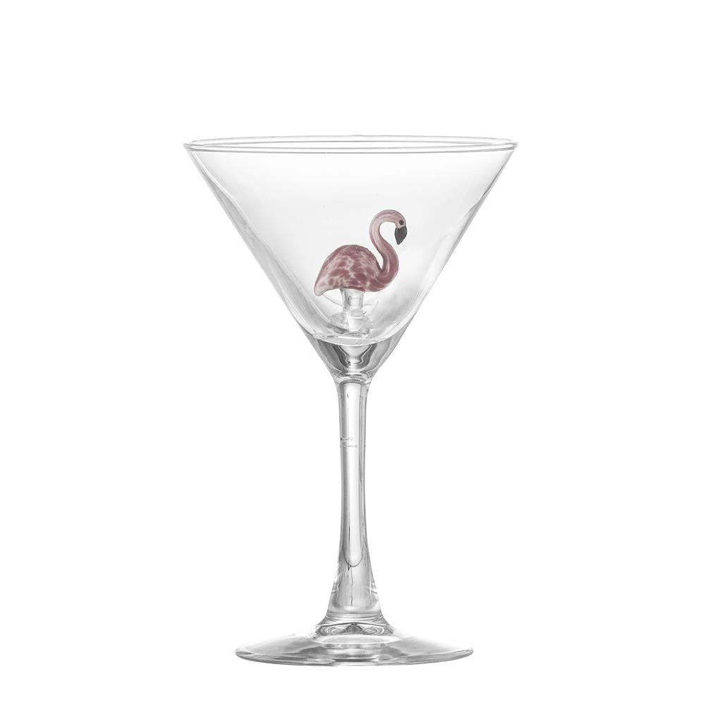 Bloomingville Misa Cocktailglas, 170 ml, aus Glas mit Flamingofigur im Inneren