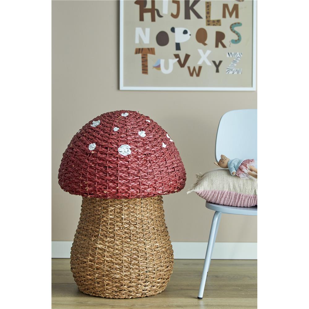 Bloomingville MINI Corintha Korb mit Deckel rot/braun Fliegenpilz Seegras Aufbewahrungskorb Kinderzimmer