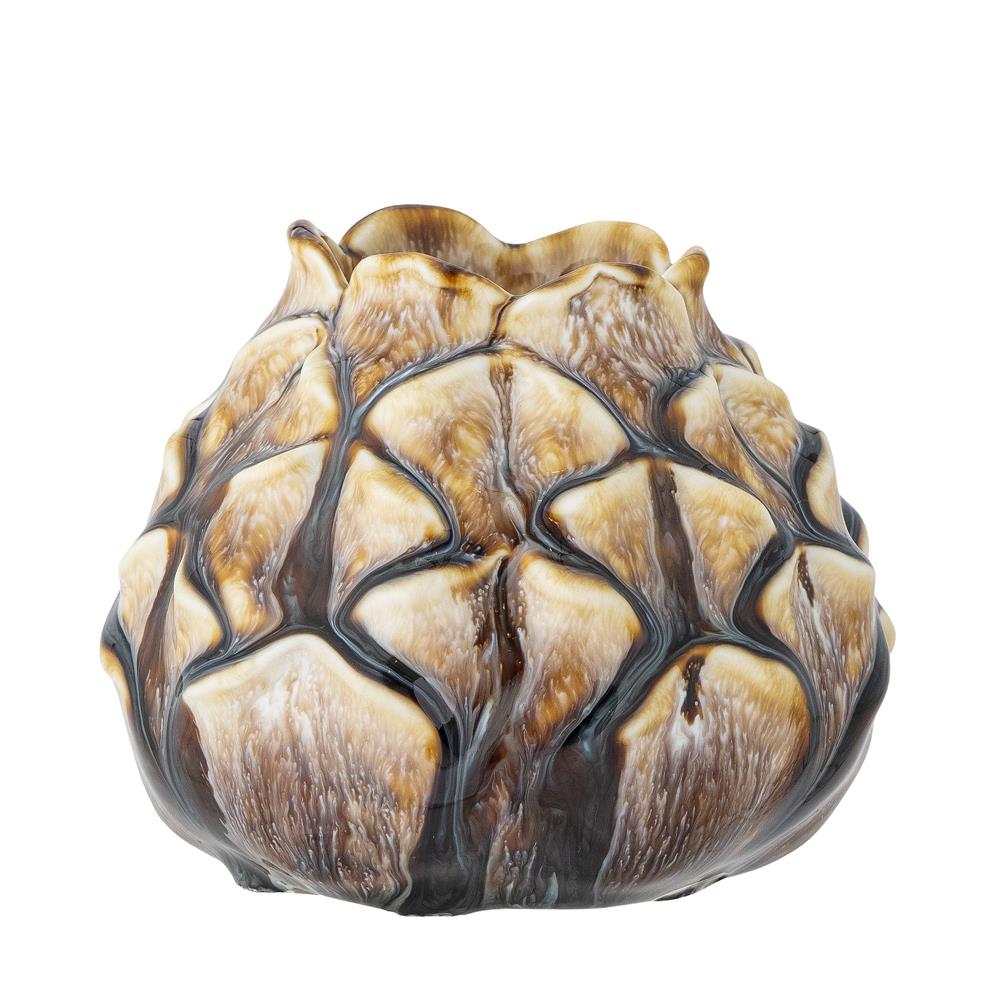 Bloomingville Cathie Teelichthalter, Braun, Steingut, 11 cm, mit organischer Formgebung