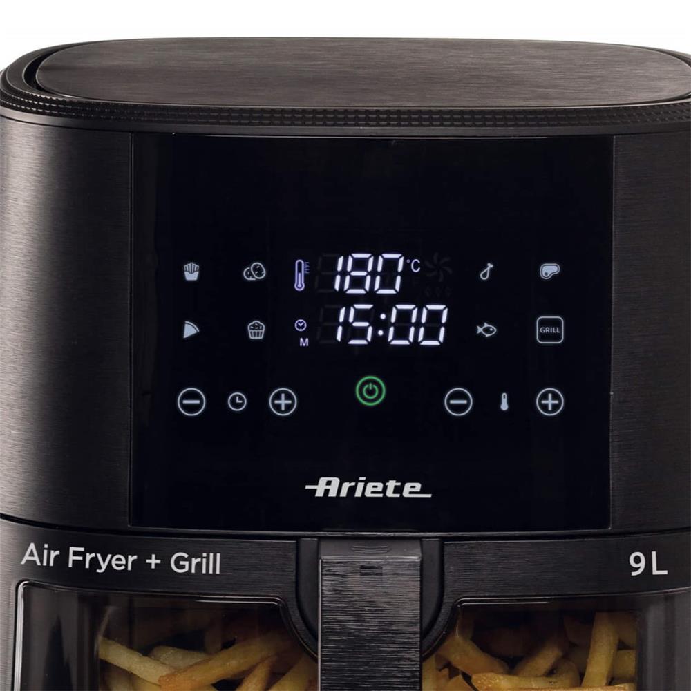 Ariete Air Fryer, Schwarz, Heißluftfritteuse 9L, Touchscreen, 1500W