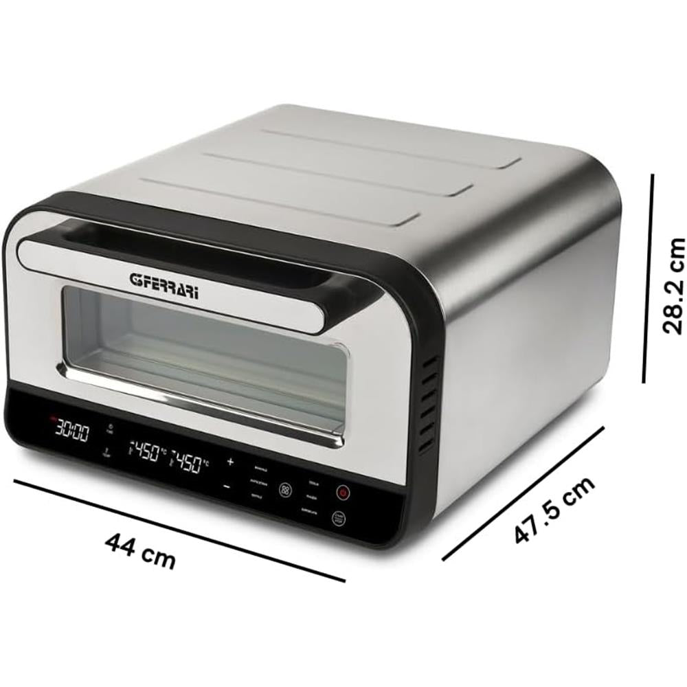 G3Ferrari Pizzaofen Pizza Pro silber elektrischer Pizzaofen Pizzamaker bis 450°C Display Schamottsein Selbstreinigungsprogramm