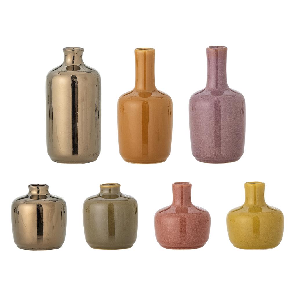 Bloomingville Maien Vase – 7er Set aus Steingut in Braun & bunten Tönen
