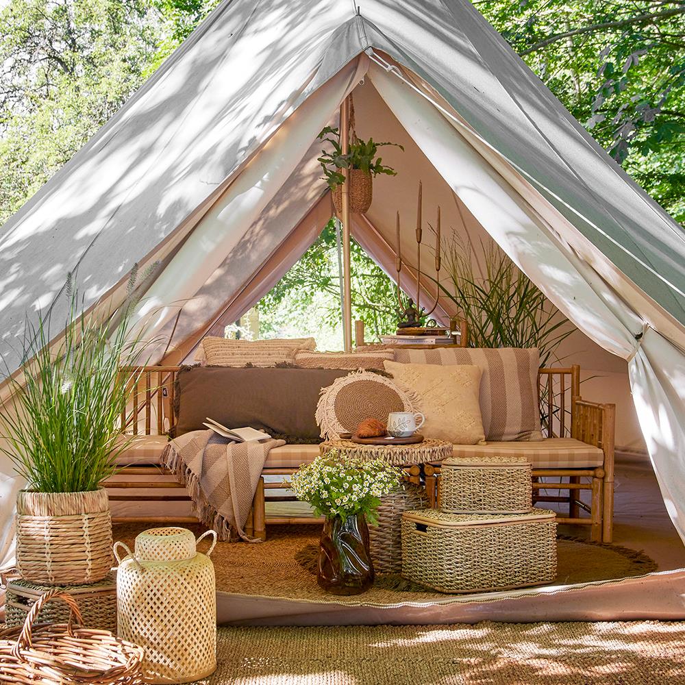 Bloomingville Madlin Laterne mit Glas 2er Set, Natur, Bambus – stimmungsvolle Deko für drinnen & draußen