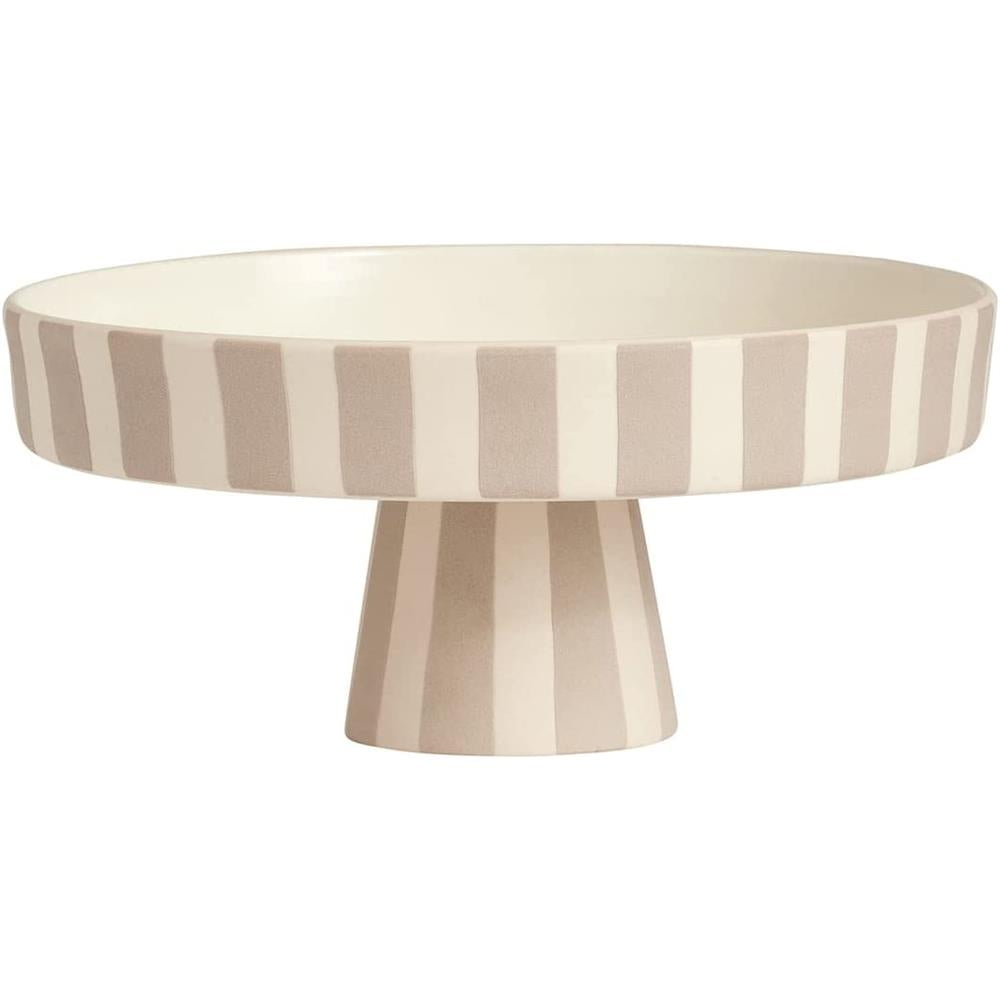 OYOY Toppu Tablett - 20x9 cm, Beige/Grau gestreift - als Tortenständer, Tortenplatte, Obstschale