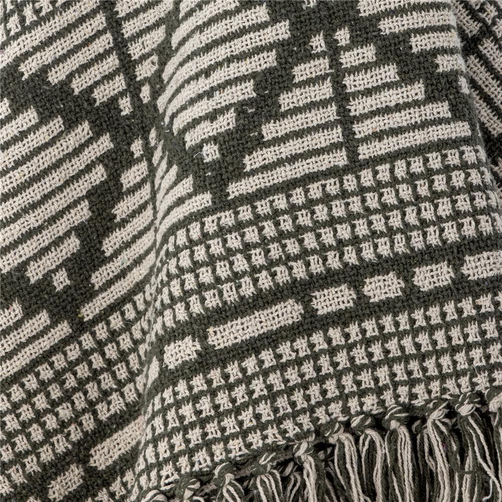 Bloomingville Gutte Decke, Grün, 130x160 cm, recycelte Baumwolle, mit Fransen