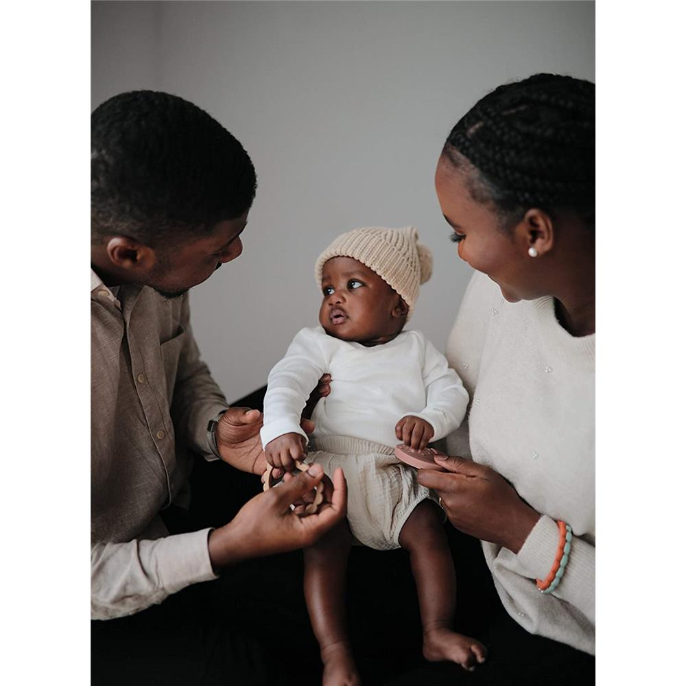 Mushie Beißring Blumen 3er Set, Steel/Dove Gray/Stone, Armband aus Silikon, BPA-frei