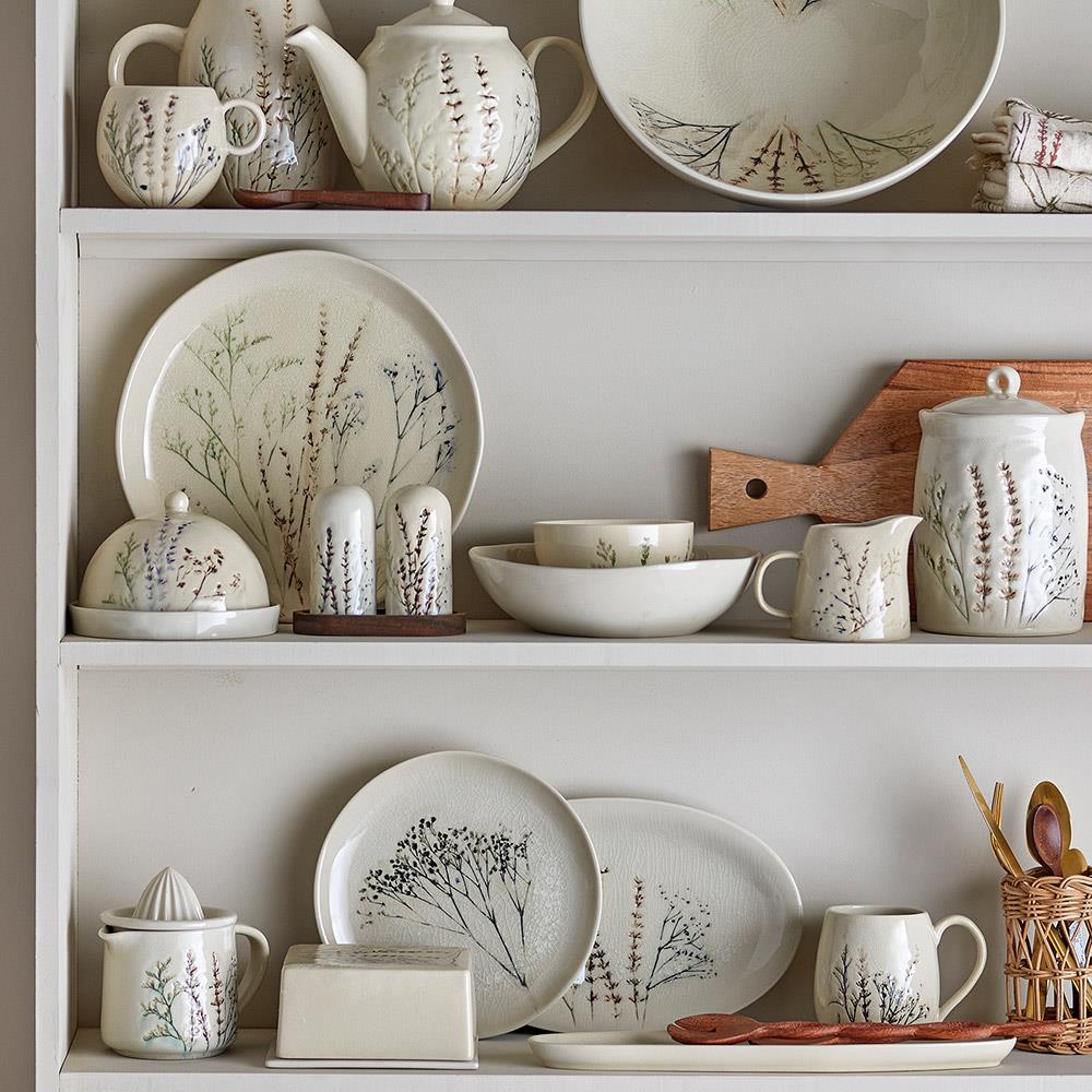 Bloomingville Bea Speise Geschirrset 12-tlg. Natur Steingut handbemalt mit Crackle-Glasur