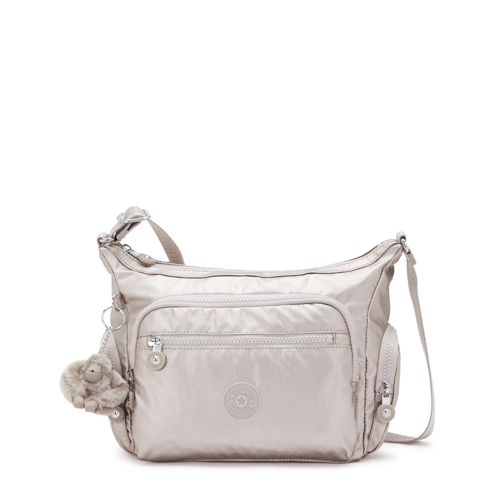 Kipling GABBIE S, Kleine Umhängetasche, Metallic Glow (beige), Schultertasche mit vielen Fächern