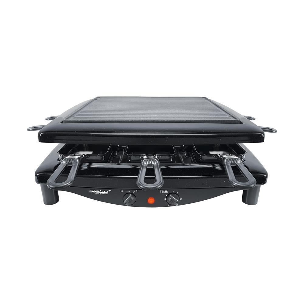 Steba Raclette RC 3 PLUS – 8 Personen, 1450W, Naturstein-/Guss-Grillplatte, schwarz