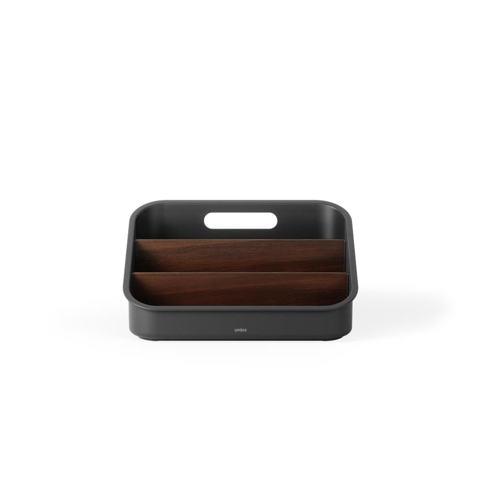 Umbra Bellwood Vorratsschrank Organizer mit 3 Fächern, Aufbewahrungsbehälter in Schwarz/Walnuss