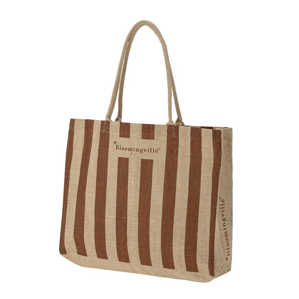 Bloomingville Bergamo Einkaufstasche, aus Jute, mit naturfarbenen und braunen Streifen