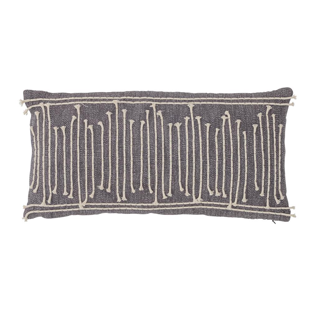 Bloomingville Elona Kissen, in Grau, aus Baumwolle, 60x30 cm, mit Dekoration aus dicken Schnüren