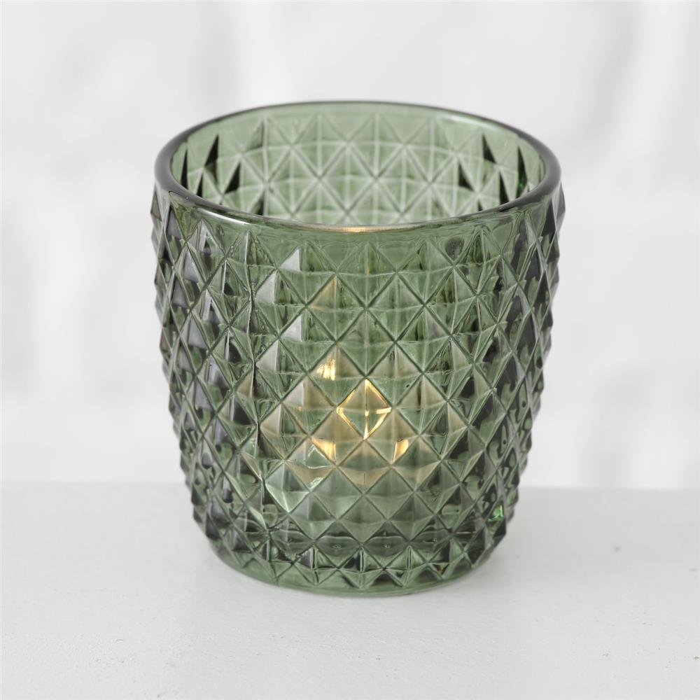 BOLTZE Windlicht Marilu 4er Set Grün Glas Rund 8 x 8 cm