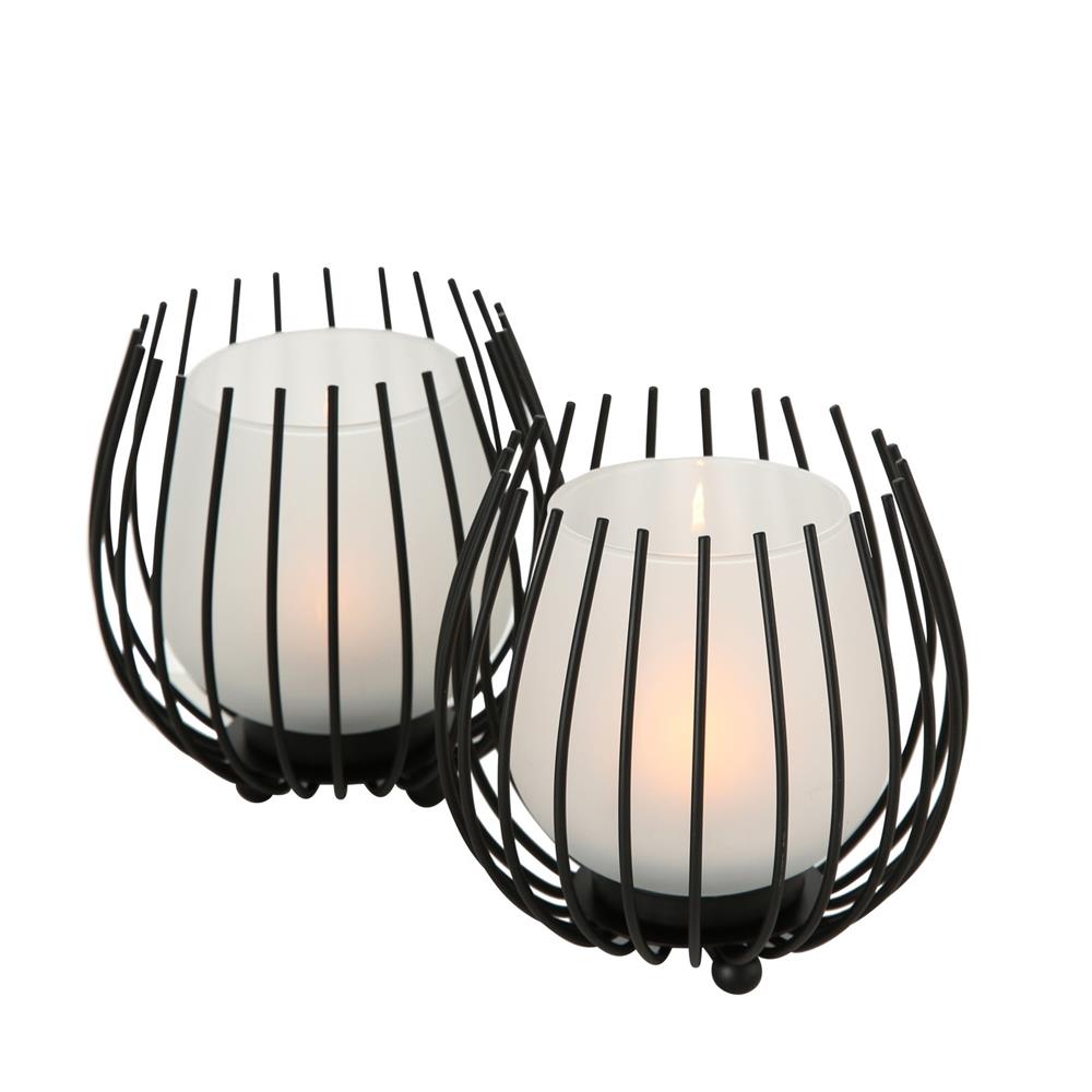 BOLTZE Windlicht Laval 2er Set Eisen Schwarz Rund 12 x 12 cm