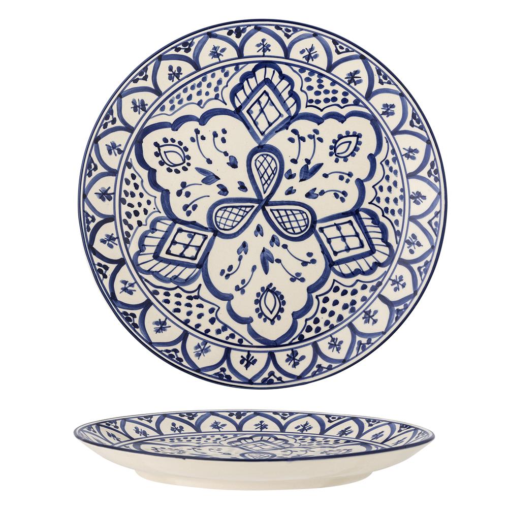 Bloomingville Karlie Teller blau aus Steingut – mediterraner Essteller für Küche & Tischdeko
