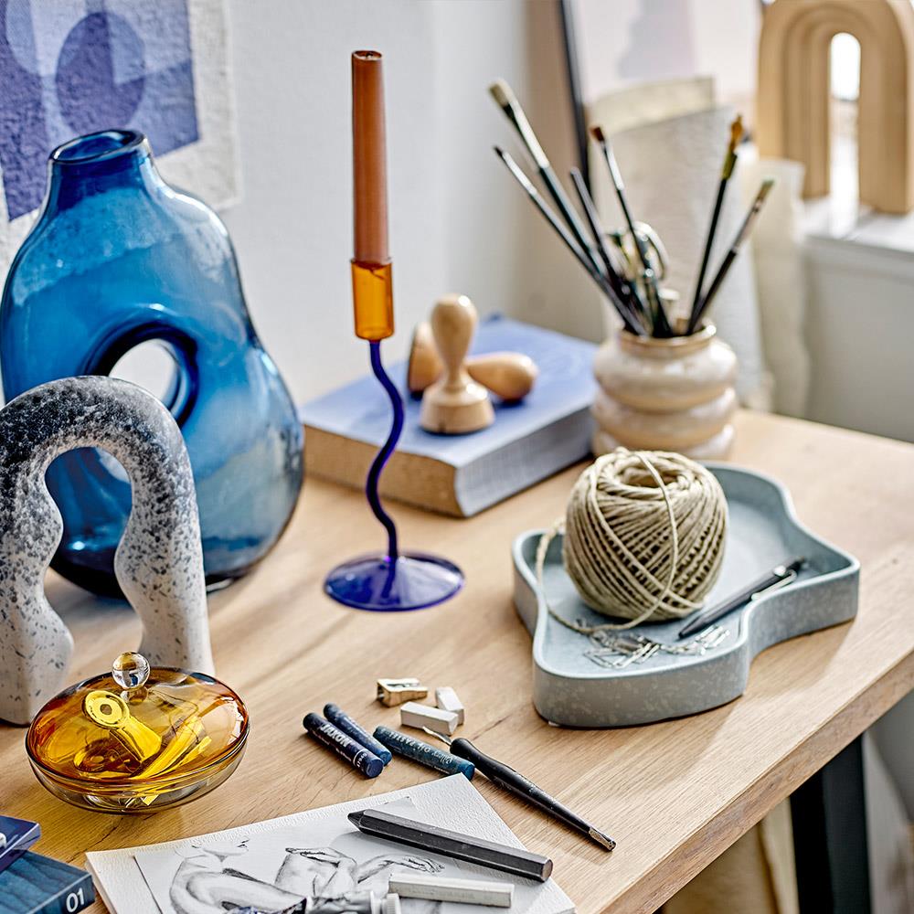 Bloomingville Ada Kerzenhalter, Blau, Glas, mundgeblasen, 22 cm, modernes Design