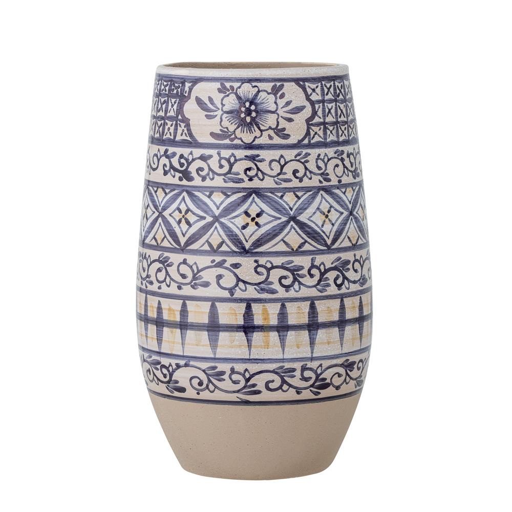 Bloomingville Nadya Vase blau D16,5 cm aus Steingut – dekorative Vase für Wohnzimmer