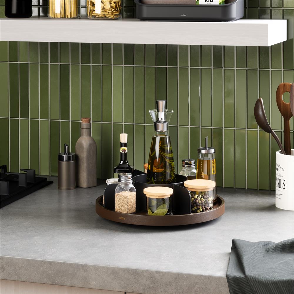 Umbra Bellwood Drehbarer Organizer, Lazy Susan Drehteller in Schwarz/Walnuss