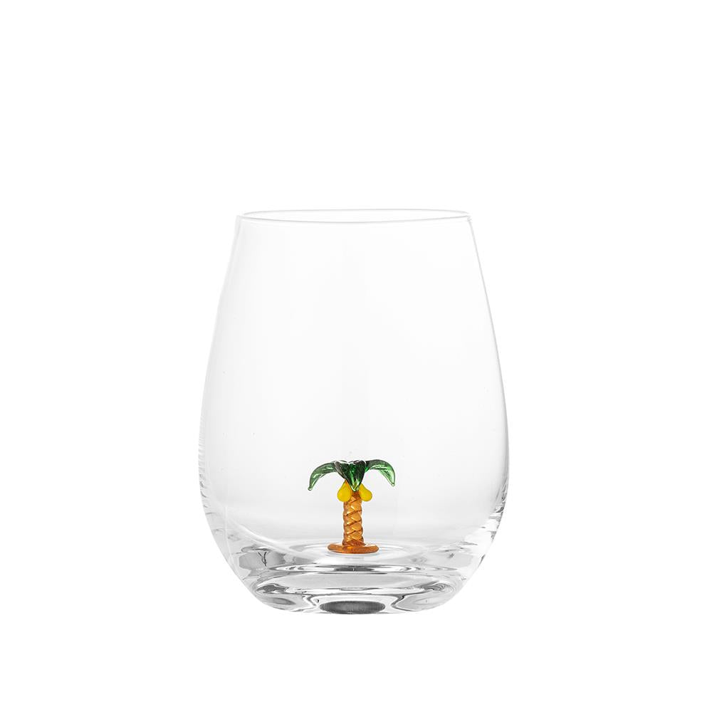 Bloomingville Misa Trinkglas, 560ml, aus Glas mit Palmenfigur im Inneren
